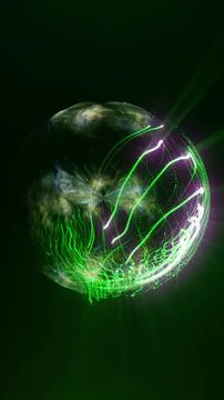 Floating green plasma orb with glowing particle trails, translucent energy .. Stock Illustration