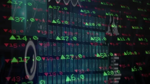 Floating green red numeric values moving across dark interface, showing up down 動画素材 309036253