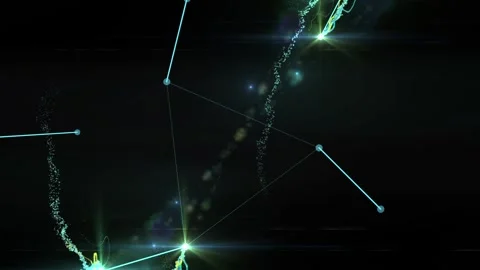 Floating Green Triangles With Shining Flares And Particles Stock Footage 145085656
