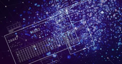 Floating grid of squares with lines in digital interface, with numeric labels, Stock Illustration