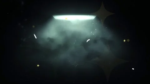Floating hand drawn yellow star graphics over glowing cinematic foggy 스톡 동영상 340610714