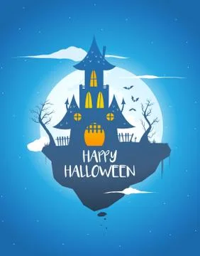 Floating haunted castle. Isolated Vector Illustration Stock Illustration