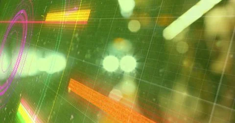 Floating heads-up display overlaying simulation space, with green grid, magenta Stock Illustration