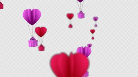 Floating Heart Balloon Gift Boxes on Black Background, Romantic 3D Animation Stock Footage 325038649