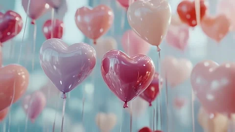 Floating Heart Balloons Stock Footage 306432923
