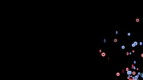 Floating like heart button visual red and blue social symbols rising from lower Stock Footage 340555615