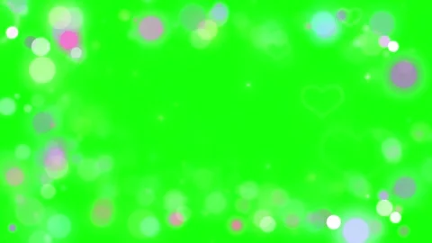 Floating heart shapes with glowing bokeh particles over a vibrant chroma key 動画素材 345333239