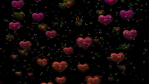 Floating Hearts Colorful Pattern on Black Background Video stock 295202611