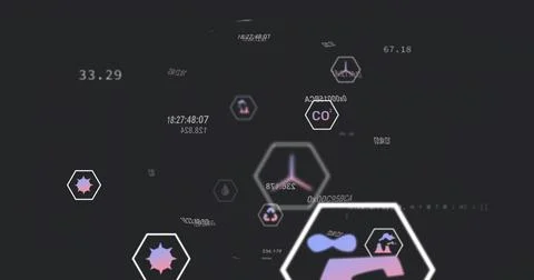 Floating hex badge sitting at right in dashboard, glowing and showing droplet Illustrazione stock