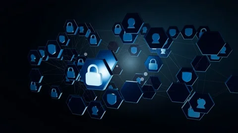 Floating Hexagon Lock Cells In Depth Constellation Cyber Security Network 스톡 동영상 343061387
