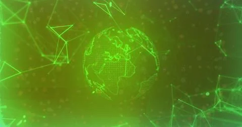 Floating holographic globe rotating in virtual HUD, showing hex grid with 库存插图