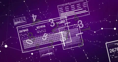 Floating holographic keyboard in data network environment, displaying numeric Foto stock