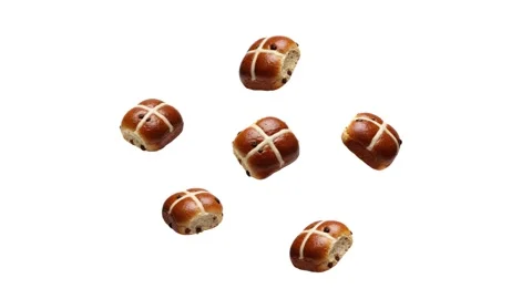 Floating hot cross buns isolated on white Stock Footage 339340481