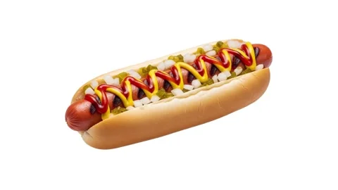 A floating hotdog isolated on white Stock Footage 339340482