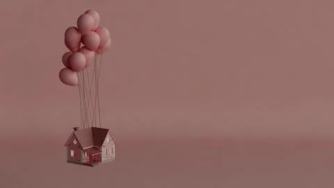 Floating house balloons Stock Illustration