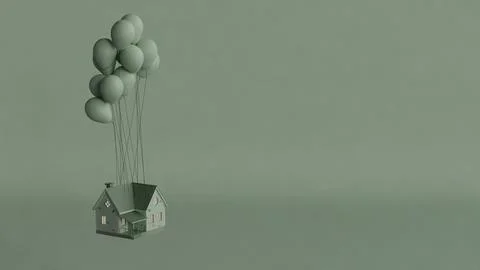 Floating house balloons Stock Illustration