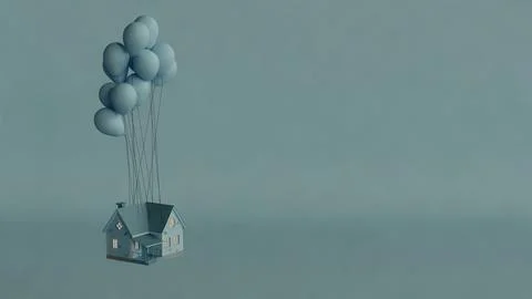 Floating house balloons Stock Illustration