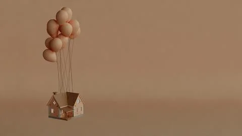 Floating house balloons Stock Illustration