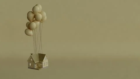 Floating house balloons Stock Illustration