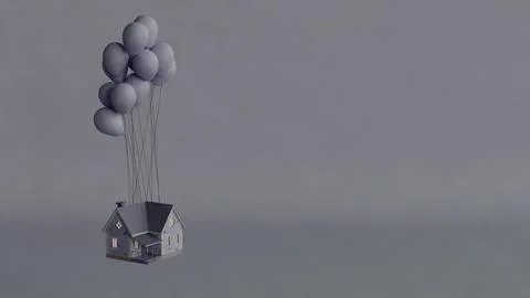 Floating house balloons Stock Illustration