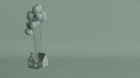 Floating house balloons Stock Illustration