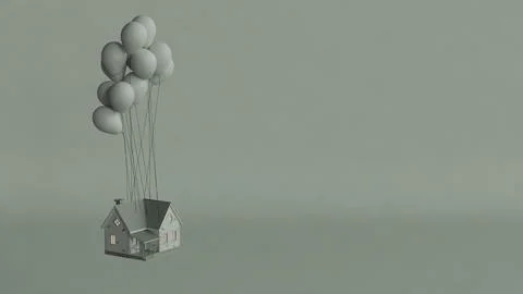 Floating house balloons Stock Illustration