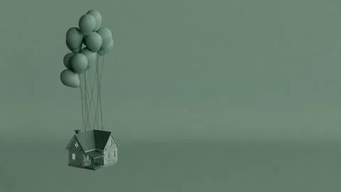 Floating house balloons Illustrazione stock