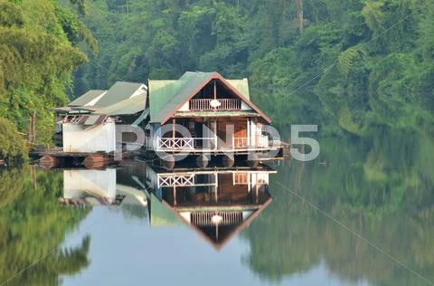Floating house, kwai river, thailand Stock Photos