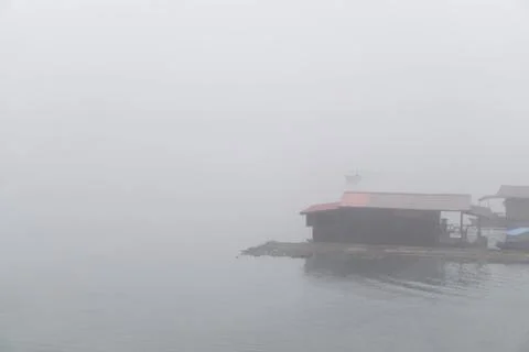 Floating house on the river with clouds in the morning, relax time on the hol Stock Photos