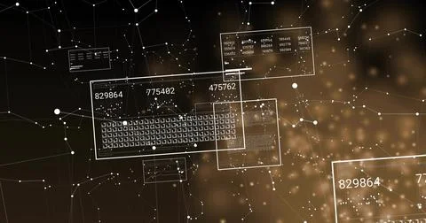 Floating HUD panels with keyboard grid occupying center of 3D data, showing イラスト素材