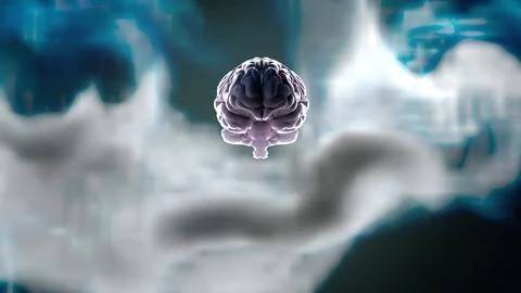 Floating human brain in bright cloudy surreal abstract environment Stock Photos