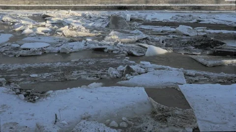 Floating ice chunks moving downstream in high speed timelapse Stock Footage 2874791