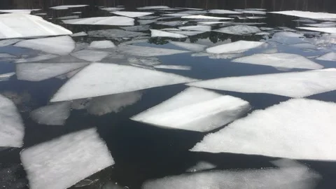 Floating ice floes on spring river closeup Stock Footage