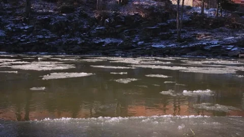 Floating ice in a mountain river Stock Footage 257072970