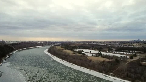 Floating Ice on the North Saskatchewan River Stock Footage 257286248