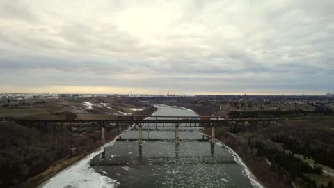 Floating Ice on the North Saskatchewan River Stock Footage 257286297