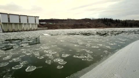Floating Ice on the North Saskatchewan River Stock Footage 257286557