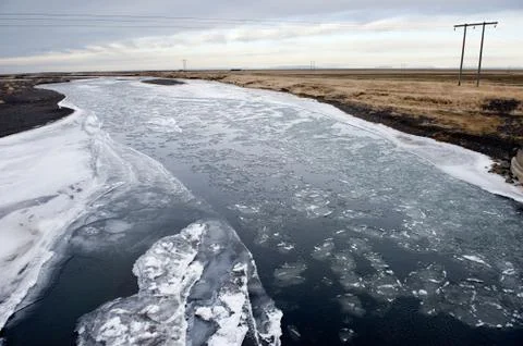 Floating ice on river Stock Photos