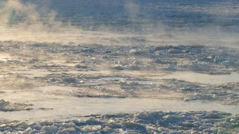 Floating Ice On river very cold winter morning 3 186012 Video stock 103140503