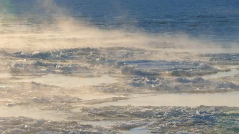 Floating Ice On river very cold winter morning 1 186012 Video stock 103162233