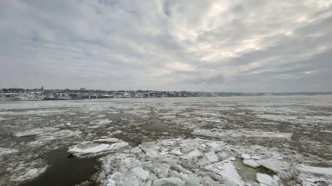 Floating ice in the St. Lawrence River at Quebec City. Stock Footage 124447205