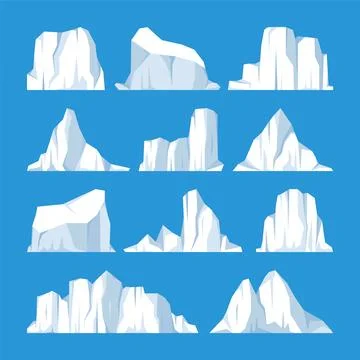Floating icebergs collection. Drifting arctic glacier, block of frozen ocean Stock Illustration