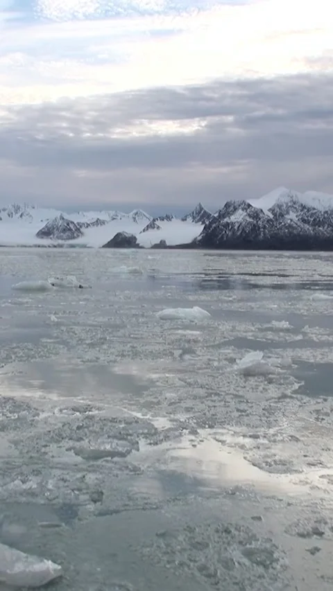 Floating Icebergs Drift in the Arctic Waters of Svalbard Stock-Footage 327015958