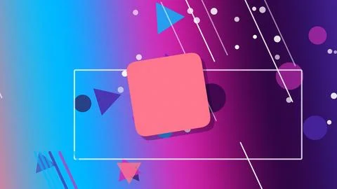 A floating icon with frame and play elements appears over a colorful blue-t.. 스톡 일러스트