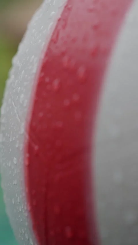 Floating inflatable ball in clear pool. A view of colorful floating inflatable Stock Footage 310466116