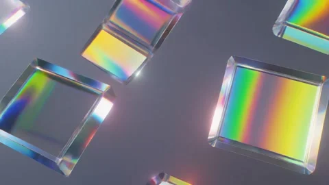 Floating iridescent glass cubes on gray background 스톡 동영상 339056890