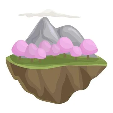Floating island with blooming sakura trees and mountains 스톡 일러스트