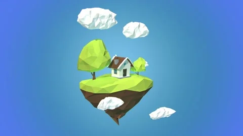 Floating island with house and clouds in the sky Stock-Footage 57968131