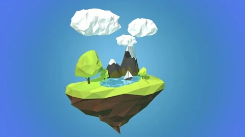 Floating island with mountain and clouds in the sky Stock-Footage 57968277