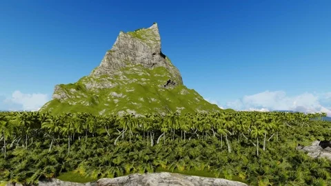 Floating island with mountain and clouds in the sky Video stock 79595567